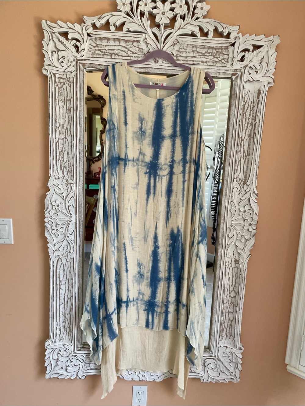 Tye Dye Rayon Layered Beach Wear Flowing Maxi Dress. High Low 
Plus Size